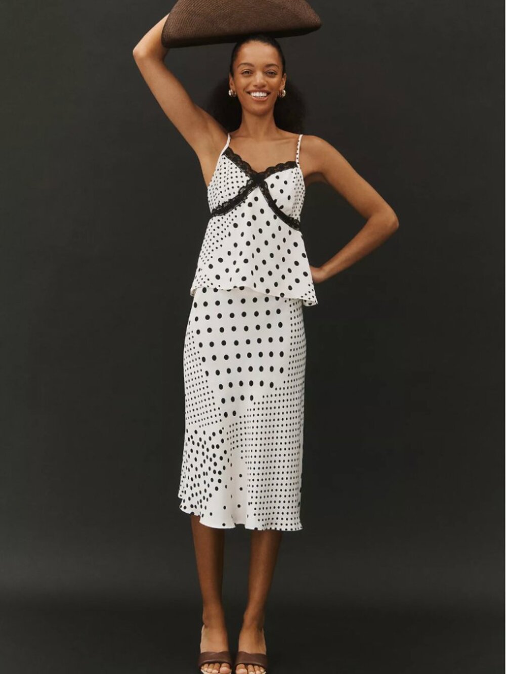 Pre-Loved Anthropologie polka dot lace and satin slip 2 piece top and skirt XS